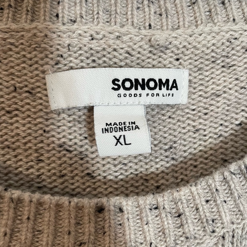Sonoma Oversized Cable Knit Crew Neck Sweater Oatmeal Color W/ Speckles Size XL - Picture 2 of 9